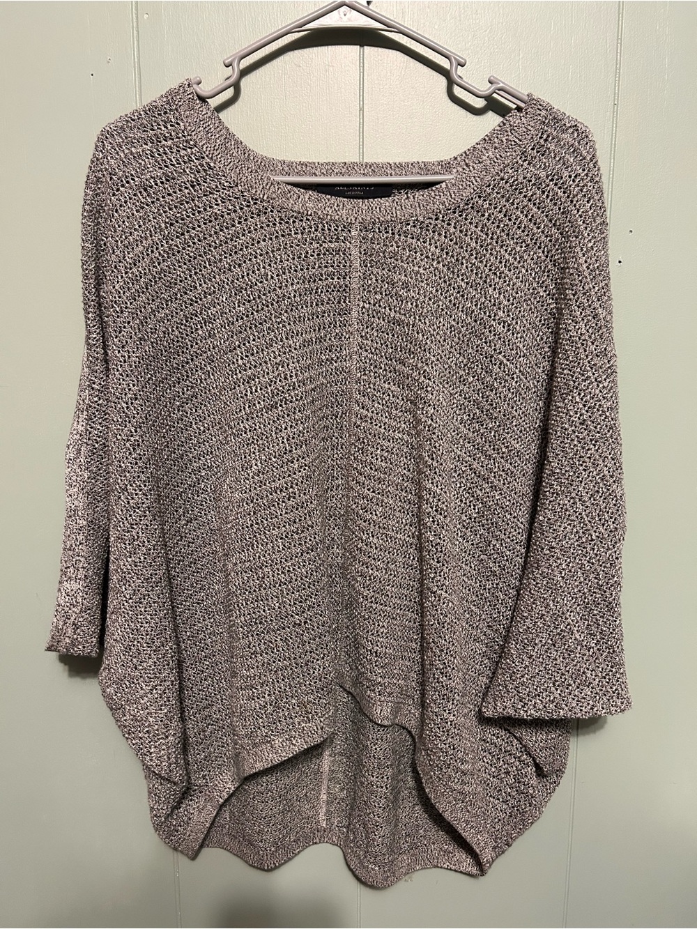 AllSaints Grey Open-Knit Scoop Neck Sweater